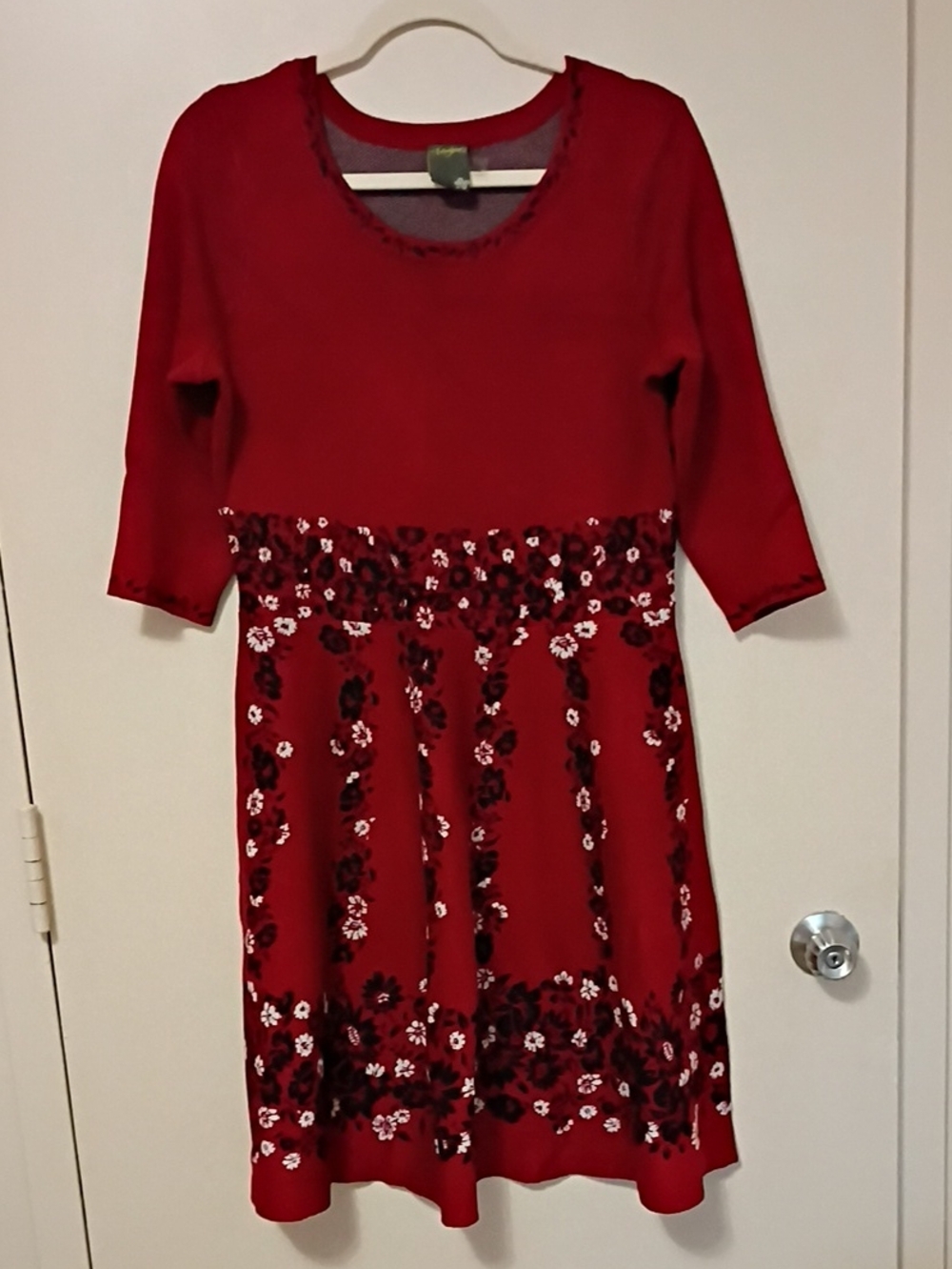Taylor Red Floral Knit Fit-and-Flare Dress